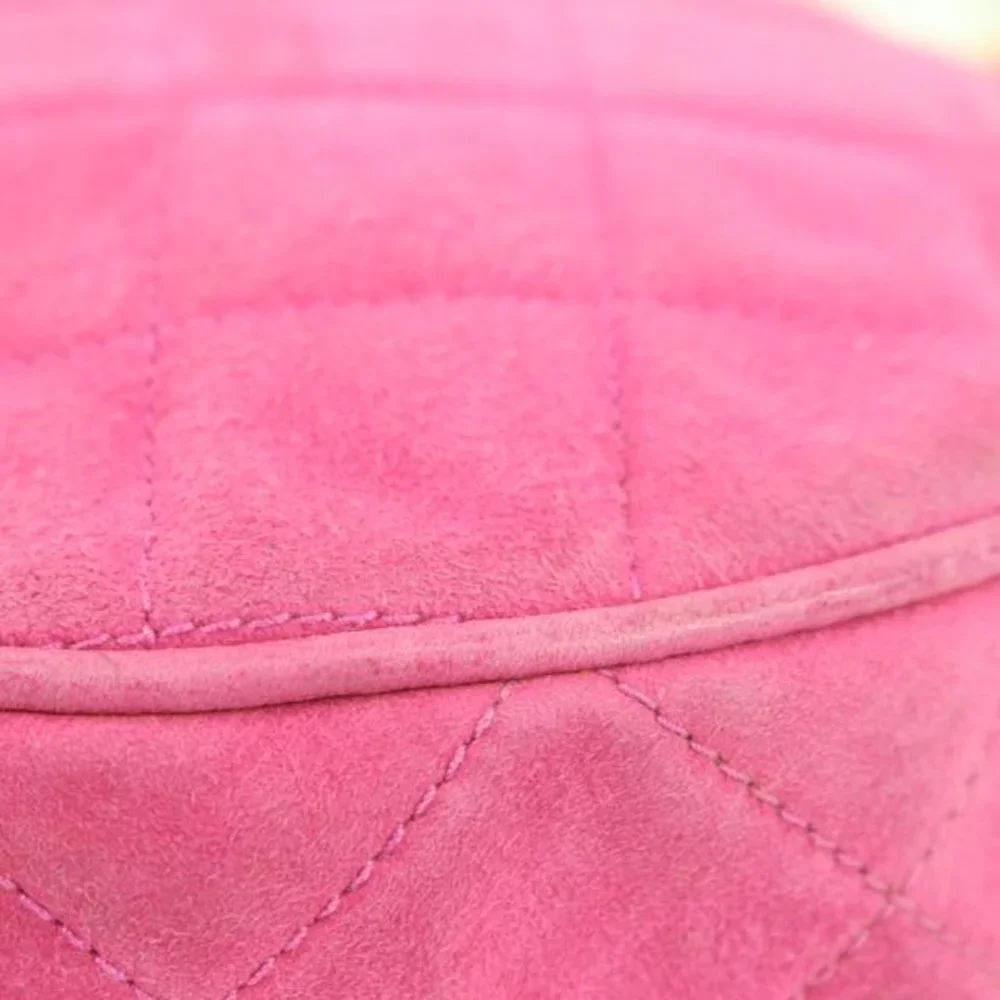Chanel Hot Pink Quilted Suede Fringe Tassel Round Clutch on Chain88cz425s